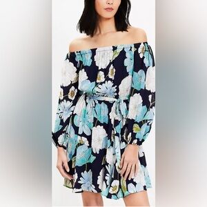 NWT!! LOFT Floral Off The Shoulder Flounce Mini Dress Size Petite Small